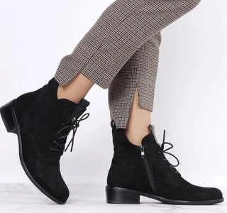 Komfortowe półbuty płaskie botki czarne zamszowe nobukowe Gloria