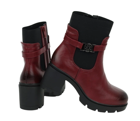 Czerwono-czarne botki zimowe na klocku i platformie Jezzi