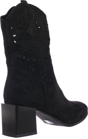 Czarne botki damskie na obcasie ażurowe Jezzi