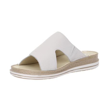 Skórzane klapki damskie białe płaskie szyte Helios