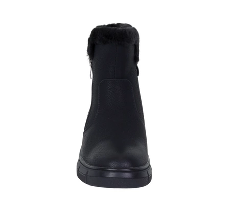 Czarne buty zimowe damskie botki ocieplane futerkiem płaskie Jezzi