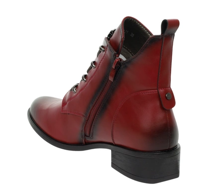 Czerwone botki damskie jesienno-zimowe eleganckie na płaskim obcasie Jezzi