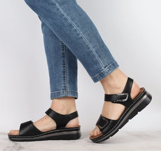 Sandały czarne płaskie komfortowe ortopedyczne Jezzi