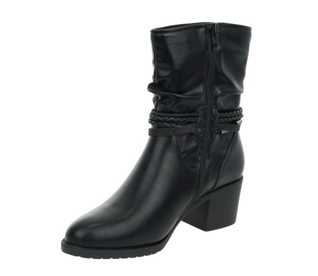 Czarne botki damskie na wygodnym obcasie ocieplane buty zimowe Jezzi