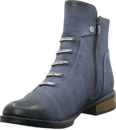 Niebieskie botki damskie płaskie komfortowe Jezzi