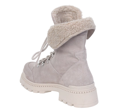 Skórzane botki damskie na grubej podeszwie ciepłe ocieplone wełną Polskie Gino Fabiani