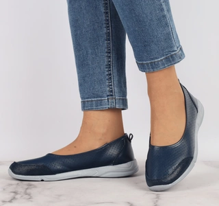 Skórzane baleriny damskie granatowe sportowe Jezzi