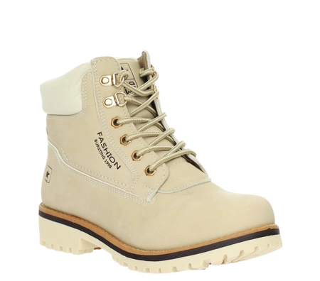 Ciepłe beżowe traperki sportowe na płaskiej podeszwie Timberki NEWS