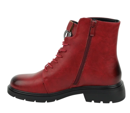 Czerwone botki damskie zimowe ocieplane płaskie Jezzi