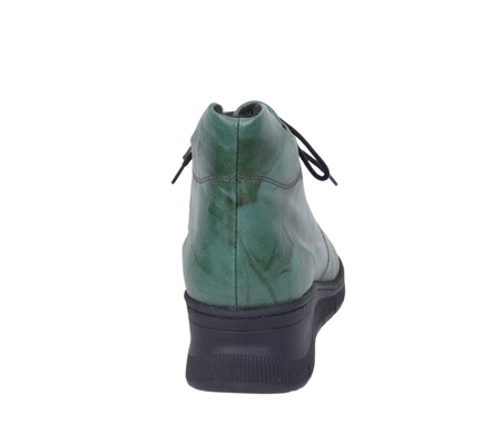 Zielone skórzane buty damskie zimowe komfortowe botki na zamek i sznurowadła Gino Fabiani