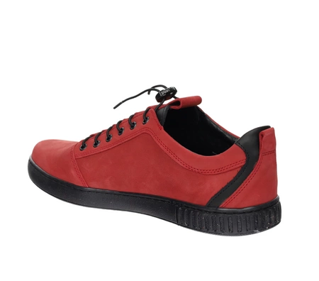 Czerwone skórzane półbuty męskie elegancko-sportowe adidasy POLBUT