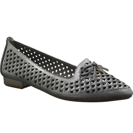 Baleriny srebrne damskie ażurowe czółenka elegancke Jezzi