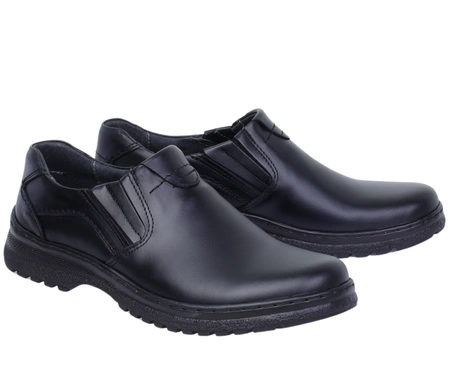 Męskie półbuty czarne wsuwane skórzane kościelne Gepard