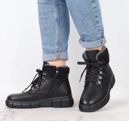 Czarne buty zimowe damskie trzewiki ocieplane