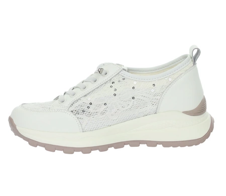 Białe adidasy damskie skórzane z koronką i cekinami VINCEZA