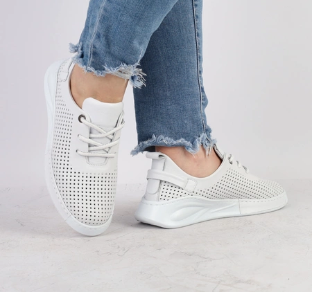 Białe skórzane adidasy damskie ażurowe półbuty sportowe MODO