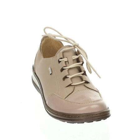 Skórzane półbuty damskie szyte komfortowe beżowe Helios model 408