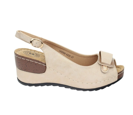 Beżowe sandały damskie na korkowej koturnie lekkie i wygodne Jezzi