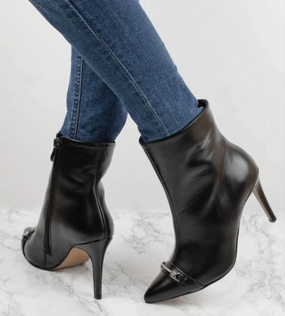 Czarne botki damskie na szpilce skórzane Gino Fabiani