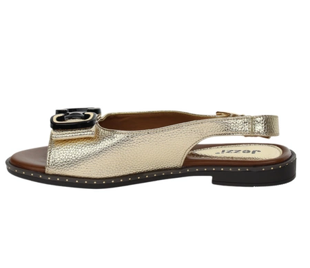 Złote sandały damskie eleganckie płaskie z zabudowaną cholewką Jezzi