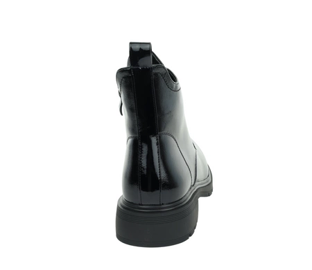 Czarne eleganckie buty zimowe damskie botki lakierowane płaskie Jezzi