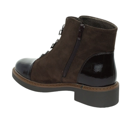 Czekoladowe półbuty damskie jesienno-zimowe botki ocieplane za kostkę