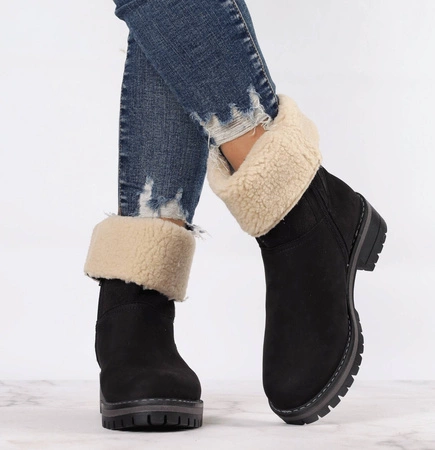 Czarne buty zimowe skórzane ocieplane naturalną wełną Polskie Gino Fabiani