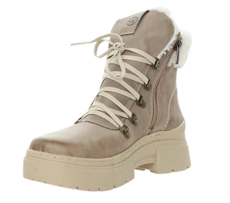 Beżowe eleganckie botki damskie zimowe skórzane Helios