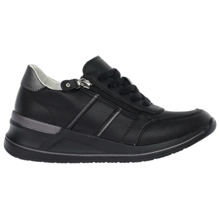 Czarne skórzane adidasy damskie na zamek i sznurowadła Jezzi