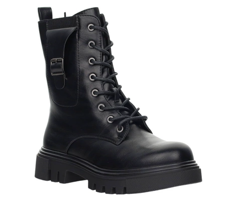 Czarne glany damskie sznurowane rokowe botki Jezzi