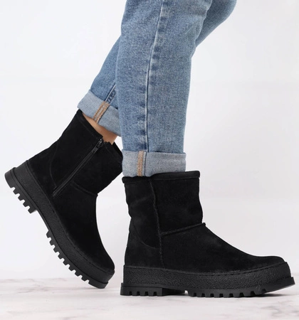 Czarne płaskie botki Emu ocieplane naturalną wełną Polskie Gino Fabiani