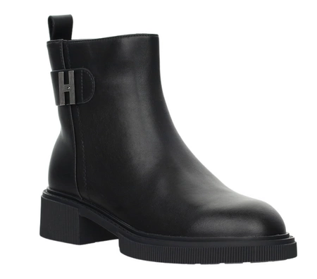 Czarne botki ze skóry licowej ekologicznej na płaskim obcasie Vinceza