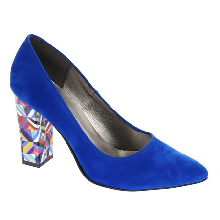 Chabrowe czółenka zamszowe na ozdobnym obcasie Sofia - Produkt Polski