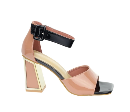 Seksowne sandały damskie na ozdobnym wysokim obcasie z zakrytą piętą brudny róż Vinceza