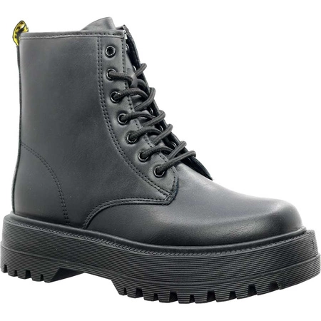 Czarne glany damskie traperki zimowe Jezzi