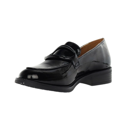 Czarne lakierowane półbuty damskie lordsy garniturowe Jezzi