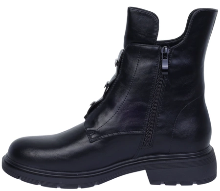 Czarne eleganckie botki damskie płaskie ocieplane komfortowe