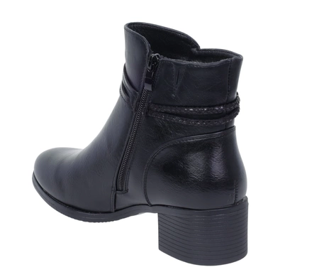 Czarne klasyczne botki damskie eleganckie na średnim obcasie komfortowe Jezzi