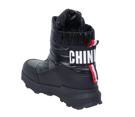 Czarne sportowe śniegowce damskie na zamek na grubej podeszwie NEWS