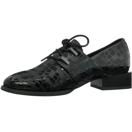 Półbuty oksfordy damskie czarne lakierowane Jezzi ASA197-3