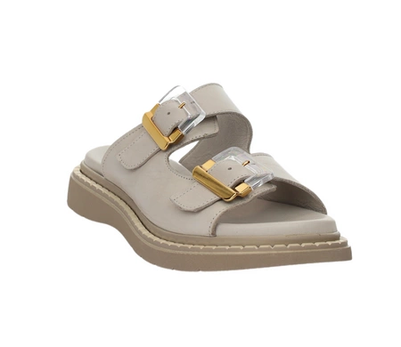 Klapki damskie skórzane eleganckie na regulowanych paskach złote klamry MODO