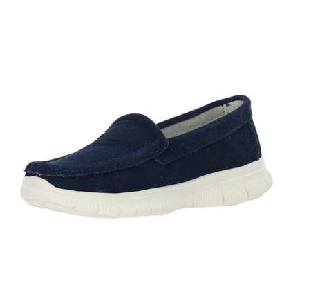 Granatowe mokasyny skórzane czółenka płaskie komfortowe Jezzi