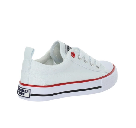 Białe trampki dziecięce sznurowane na białej grubej podeszwie American Club