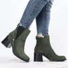 Zielone zamszowe botki damskie zimowe eleganckie i komfortowe Jezzi