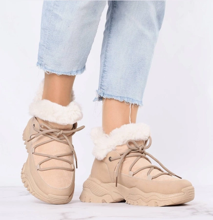 Śniegowce damskie sneakarsy ocieplane futerkiem Jezzi
