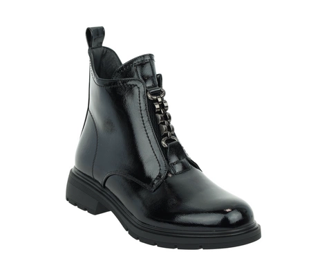 Czarne eleganckie buty zimowe damskie botki lakierowane płaskie Jezzi