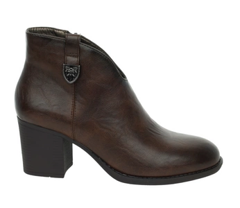 Brązowe botki damskie eleganckie na obcasie ocieplane czekoladowe Jezzi