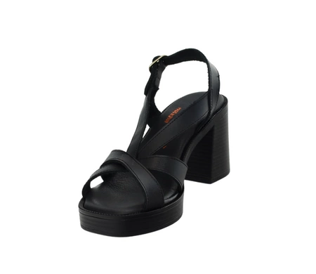 Skórzane sandały czarne na obcasie i platformie kHiszpańskie El Pimpi