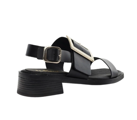 Czarne skórzane sandały damskie płaskie eleganckie El Pimpi - Made in Spain