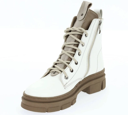 Białe trapery damskie zimowe ze skóry naturalnej Polskie Gino Fabiani